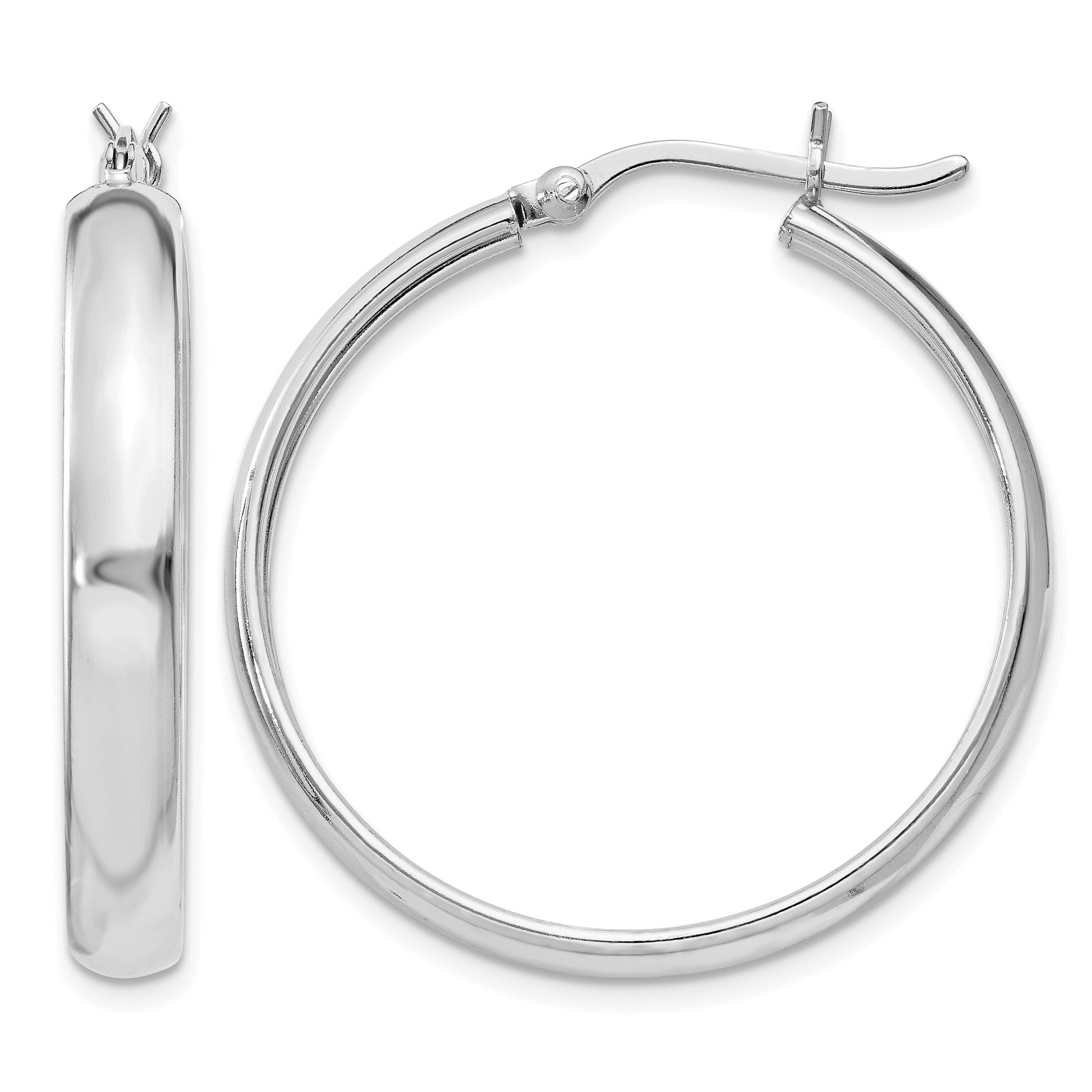 Sterling Silver Rhodium-plated 4mm x 30 Hoop Earrings