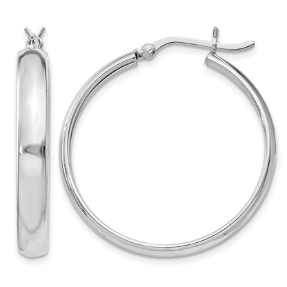 Sterling Silver Rhodium-plated 4mm x 30 Hoop Earrings