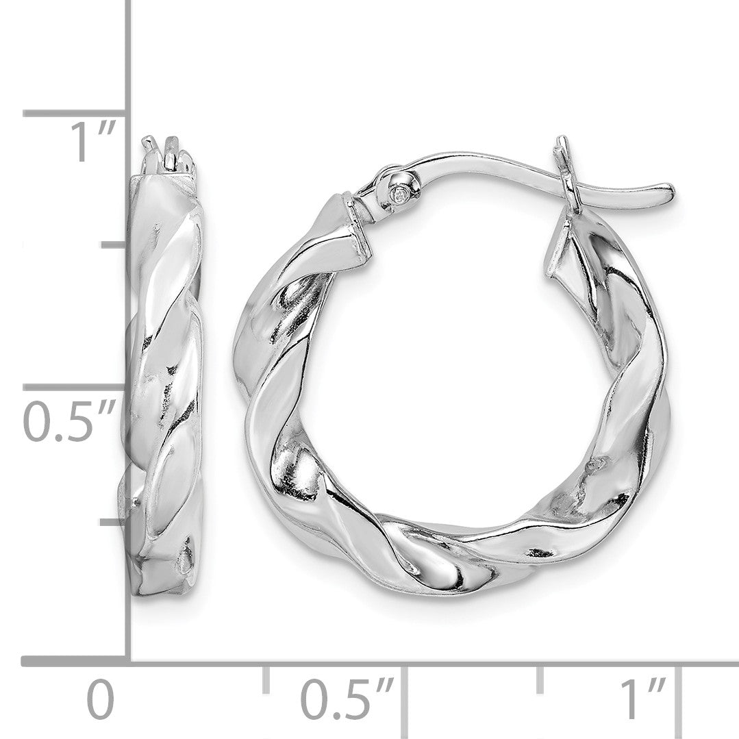 Sterling Silver Rhodium Plated Twisted 3.5x20mm Hoop Earrings