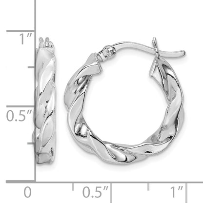 Sterling Silver Rhodium Plated Twisted 3.5x20mm Hoop Earrings