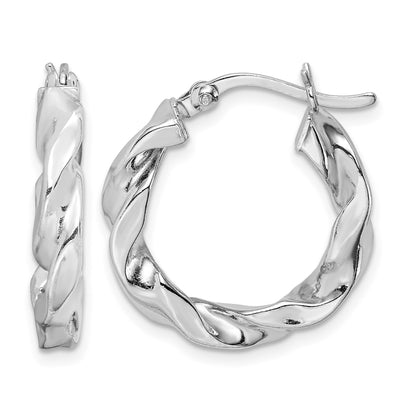 Sterling Silver Rhodium Plated Twisted 3.5x20mm Hoop Earrings