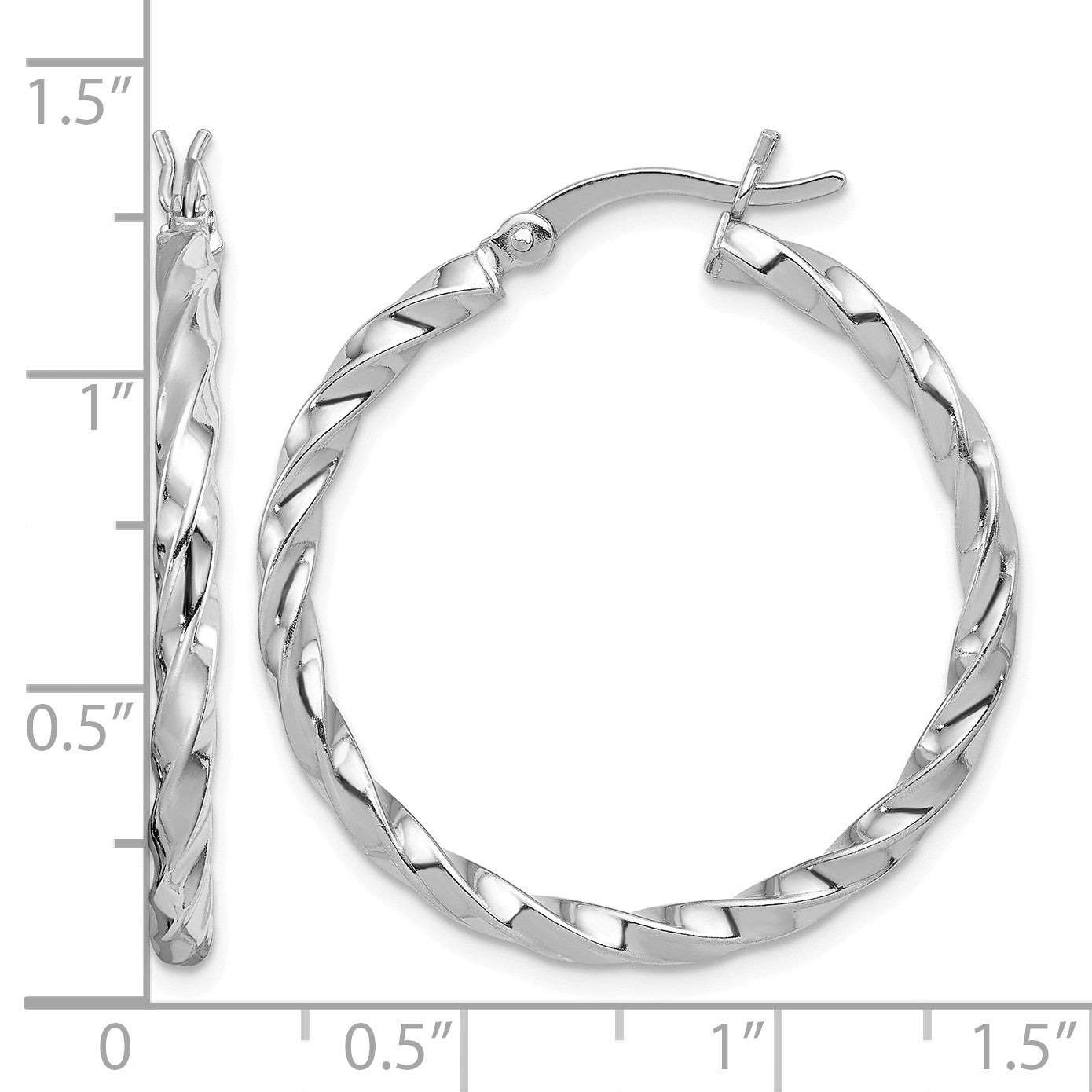 Sterling Silver Rhodium-plated Twisted 3x30mm Hoop Earrings