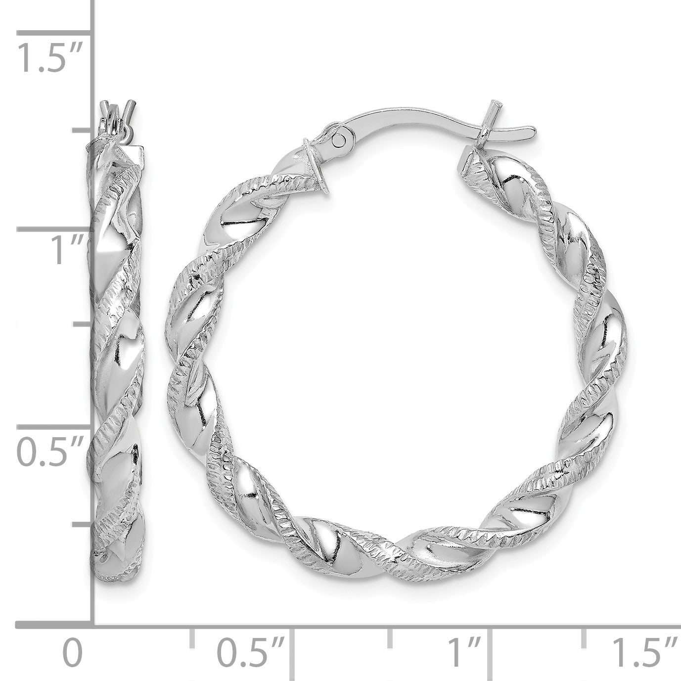 Sterling Silver Rhodium Plated Twisted 3.5x30mm Hoop Earrings