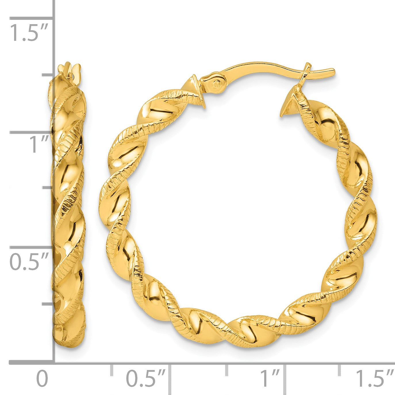 Sterling Silver Gold-tone Polished Twisted Textured Hoop Earrings