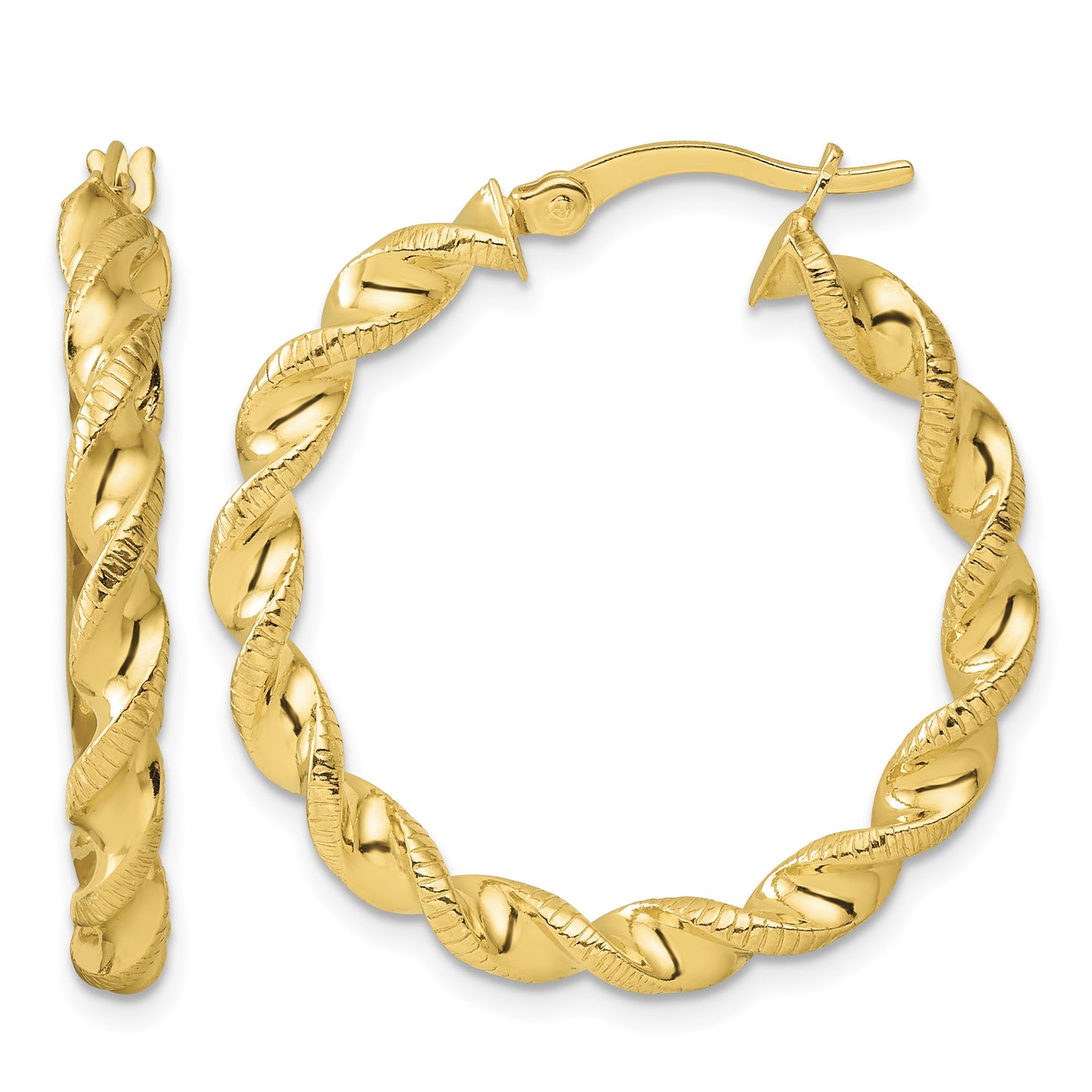 Sterling Silver Gold-tone Polished Twisted Textured Hoop Earrings