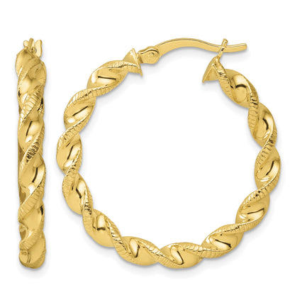 Sterling Silver Gold-tone Polished Twisted Textured Hoop Earrings