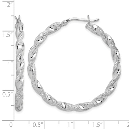 Sterling Silver Rhodium Plated Twisted 3.5x40mm Hoop Earrings