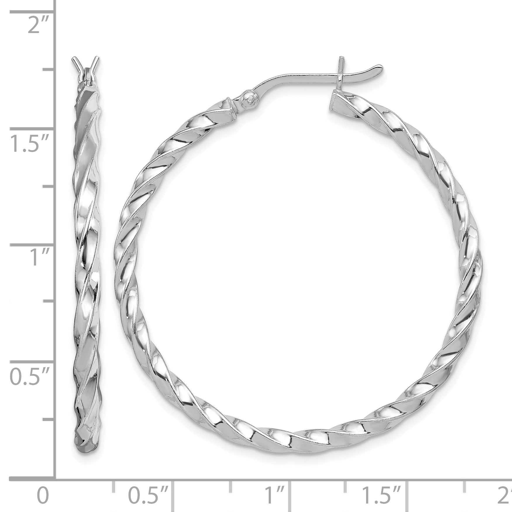 Sterling Silver Rhodium-plated Twisted 3x40mm Hoop Earrings