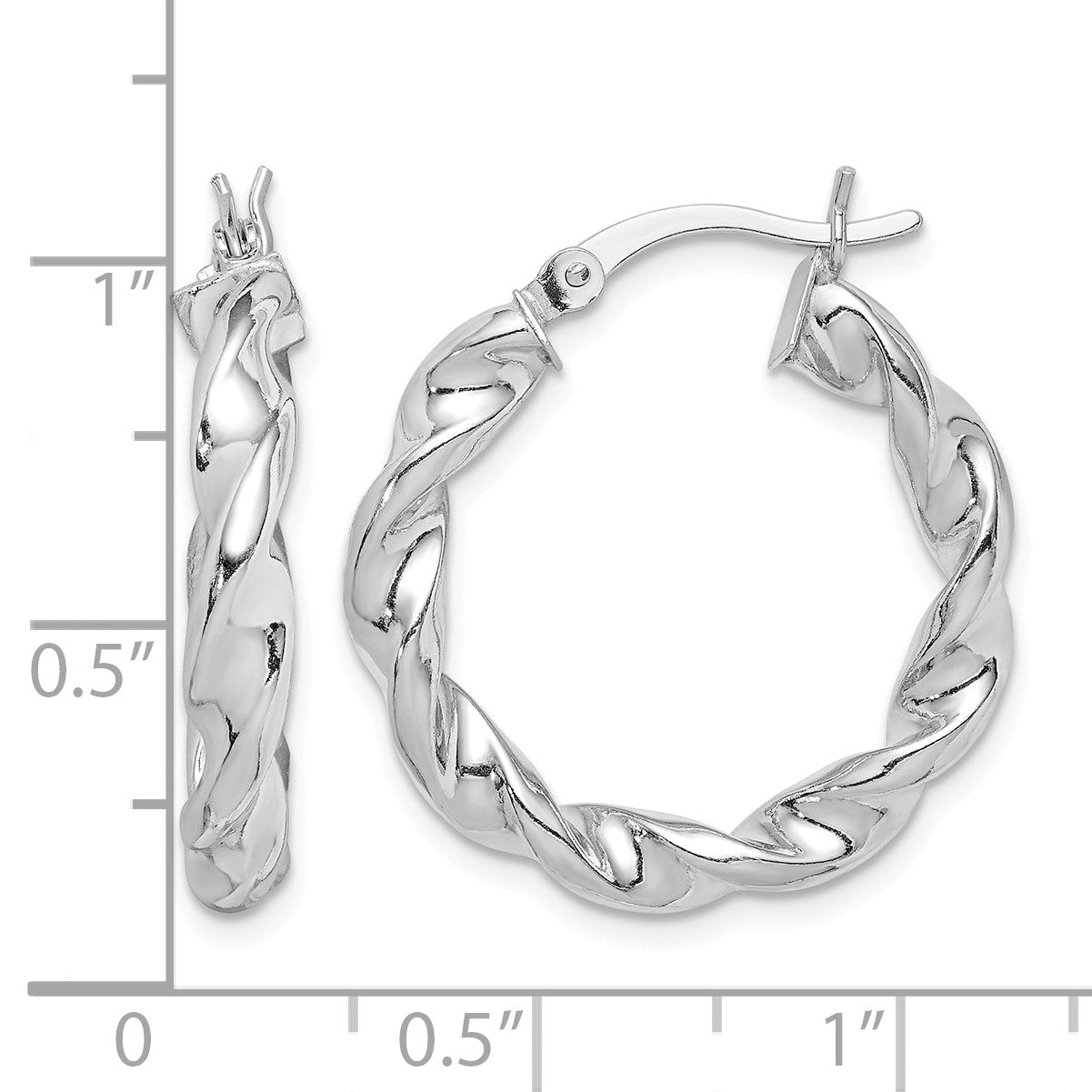 Sterling Silver Rhodium Plated Twisted 3.5x25mm Hoop Earrings