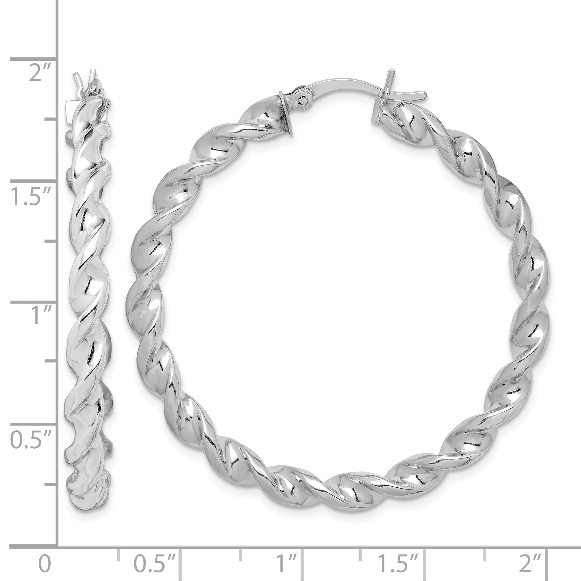 Sterling Silver Rhodium Plated Twisted 3.5x45mm Hoop Earrings