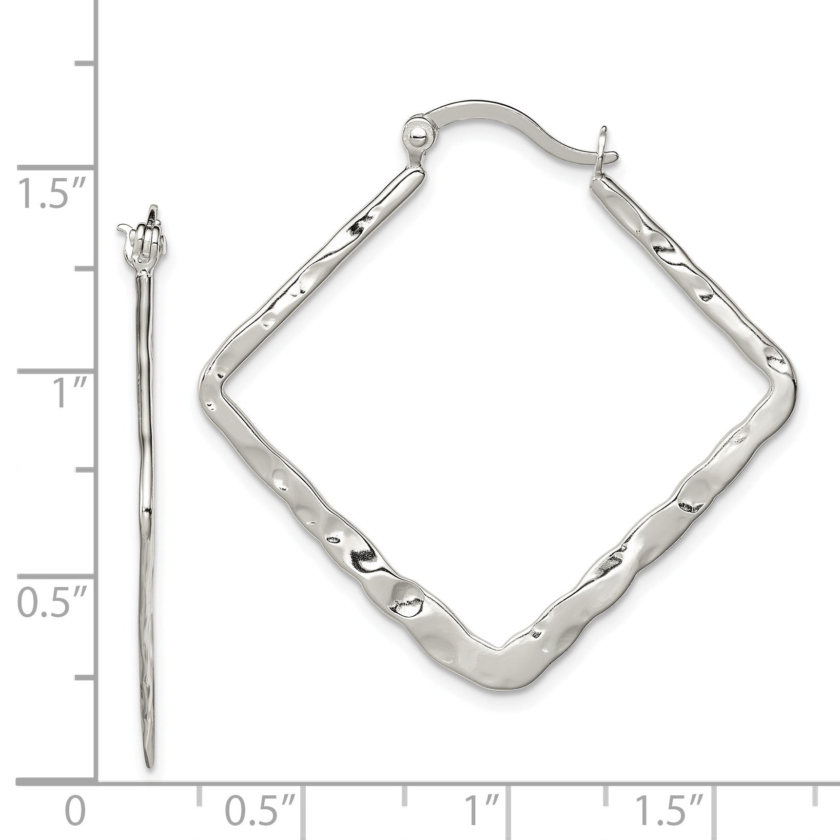 Sterling Silver Rhod-pltd Polished/Hammered Square Hoop Earrings
