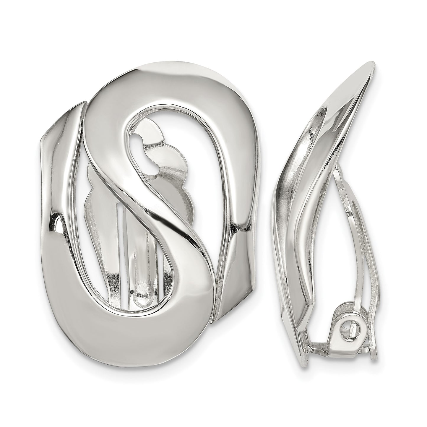 Sterling Silver Polished Fancy S Design Non-Pierced Earrings