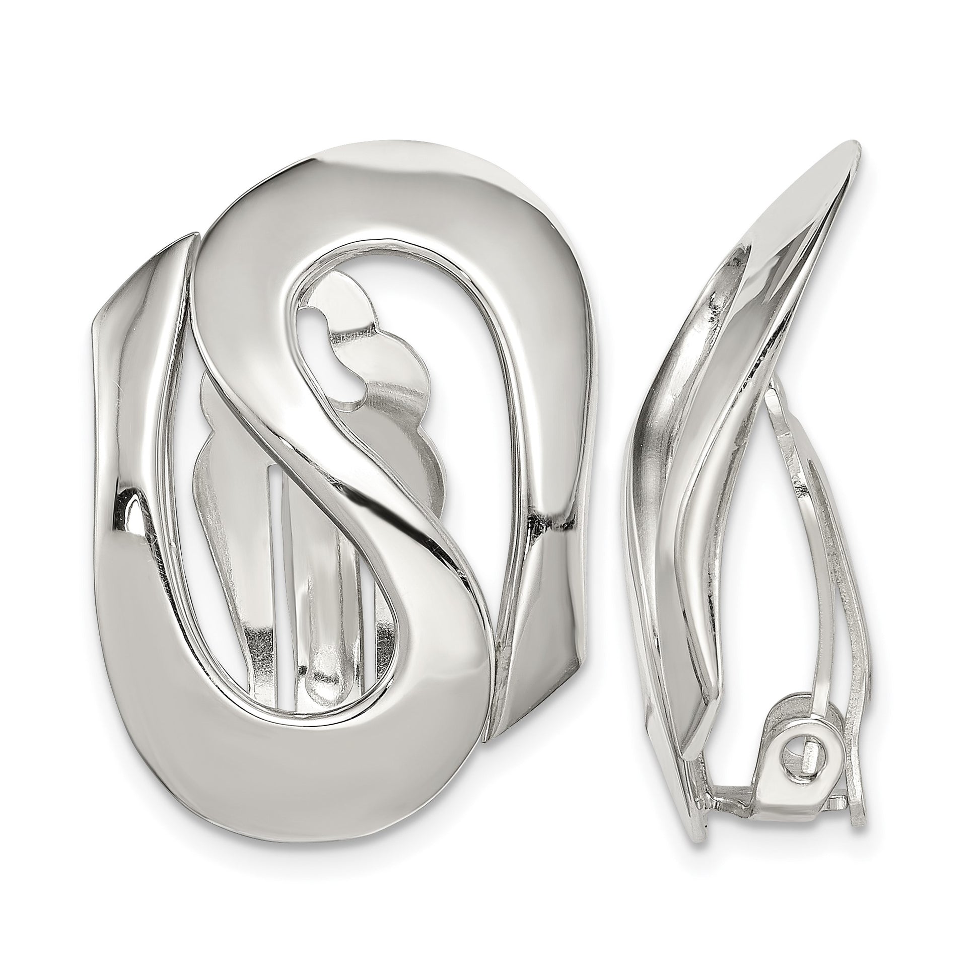 Sterling Silver Polished Fancy S Design Non-Pierced Earrings