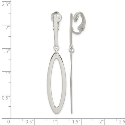 Sterling Silver Polished Non-Pierced Elongated Oval Dangle Earrings