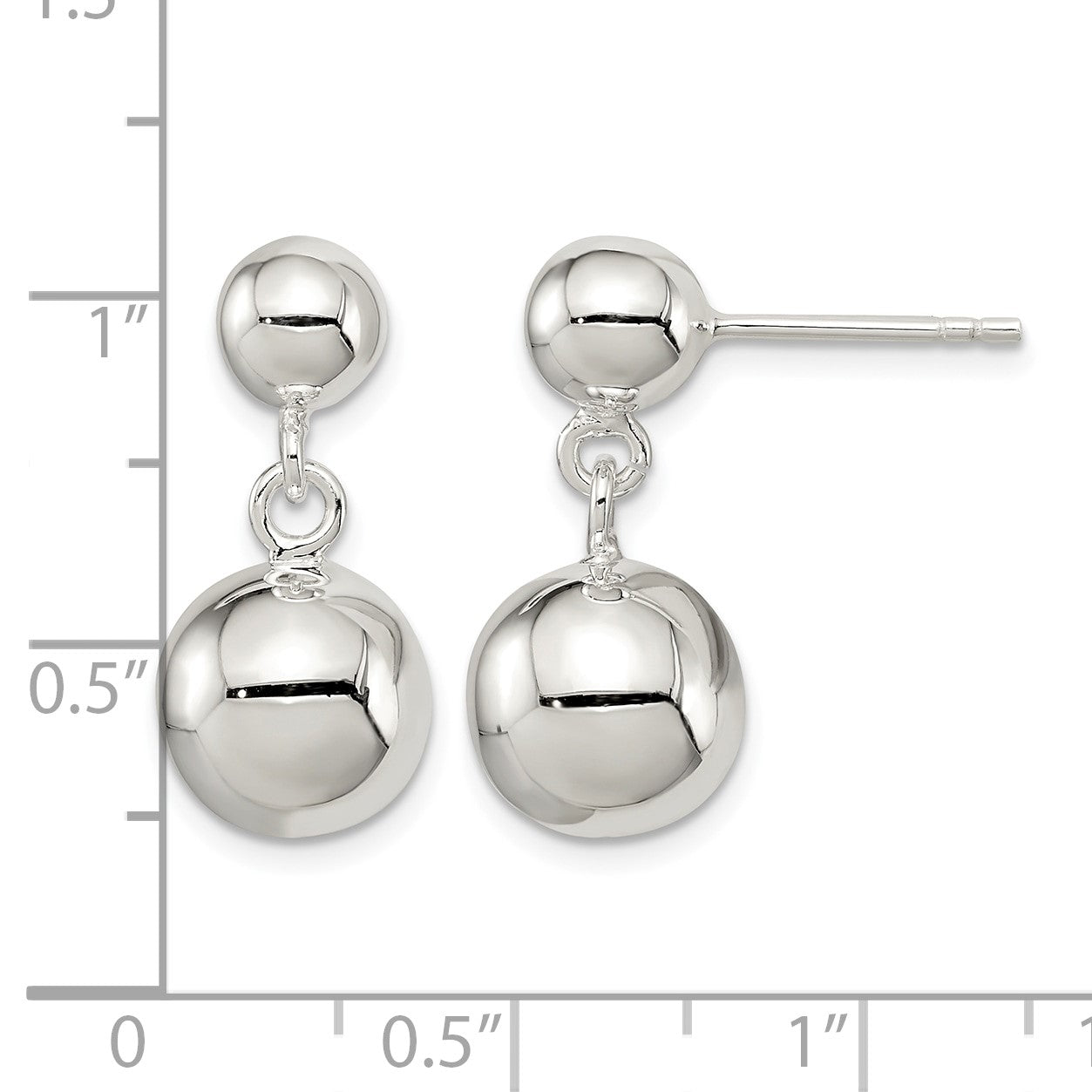 Sterling Silver Round Bead Dangle Post Earrings