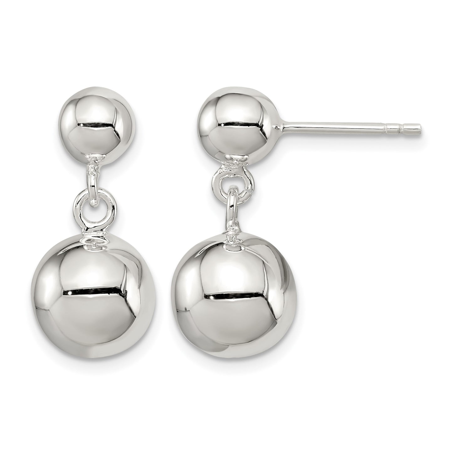 Sterling Silver Round Bead Dangle Post Earrings