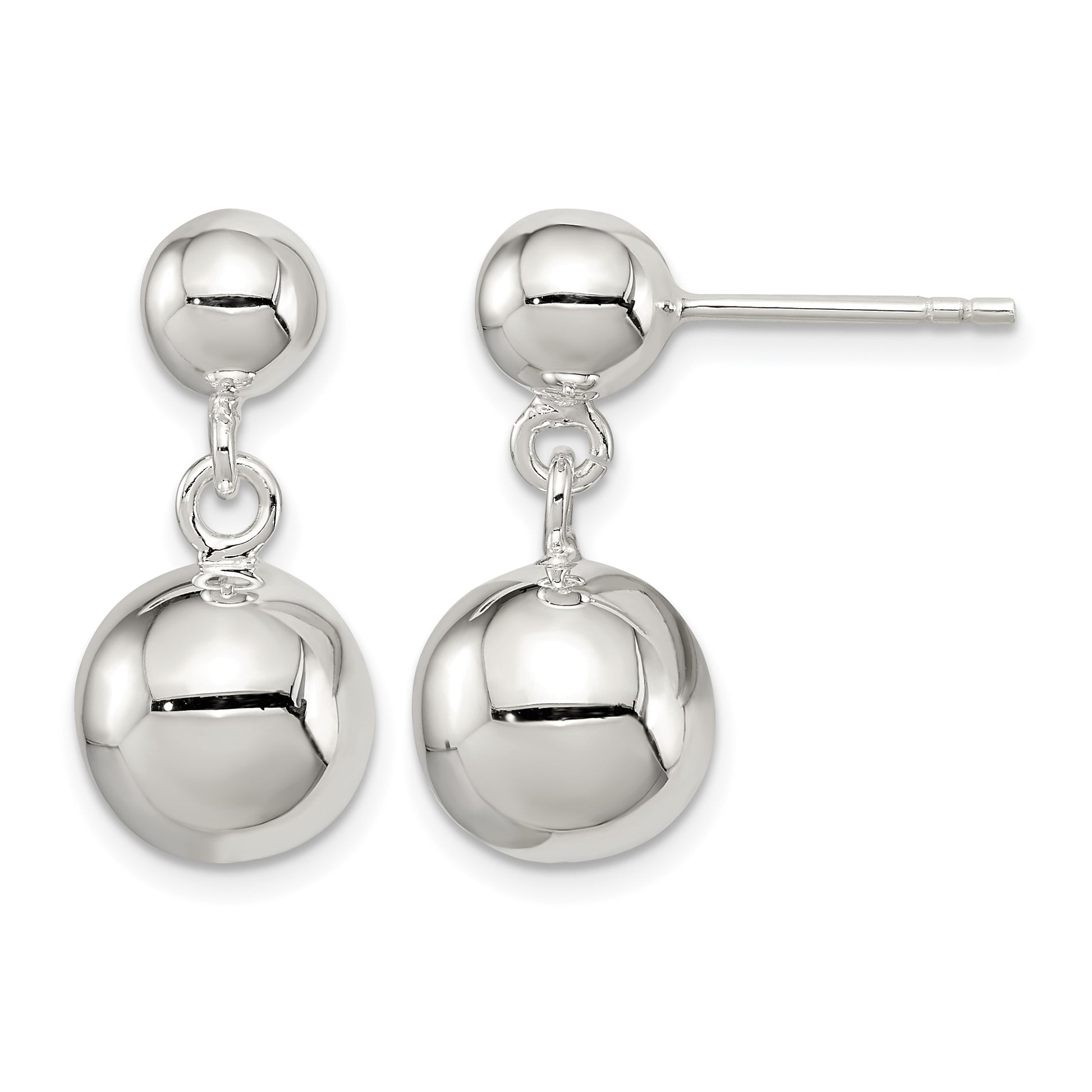 Sterling Silver Round Bead Dangle Post Earrings