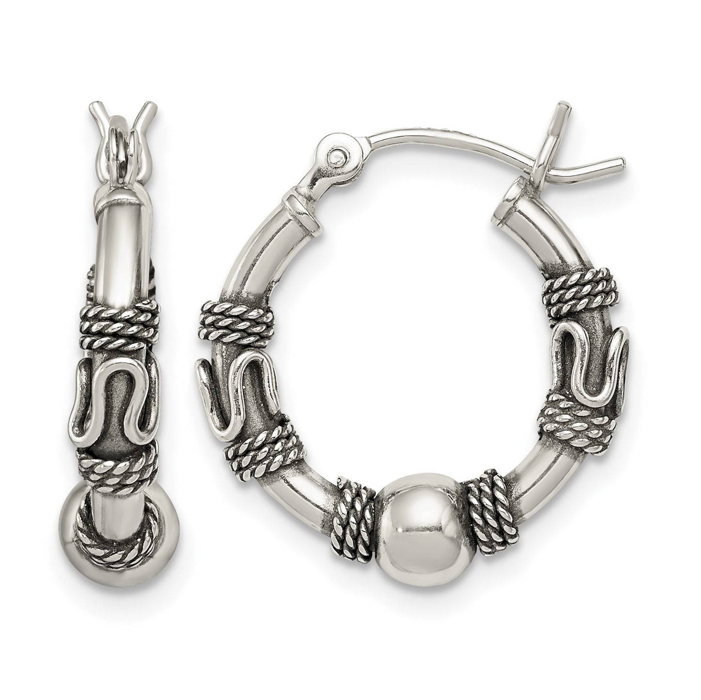 Sterling Silver Antiqued Hoop Earrings