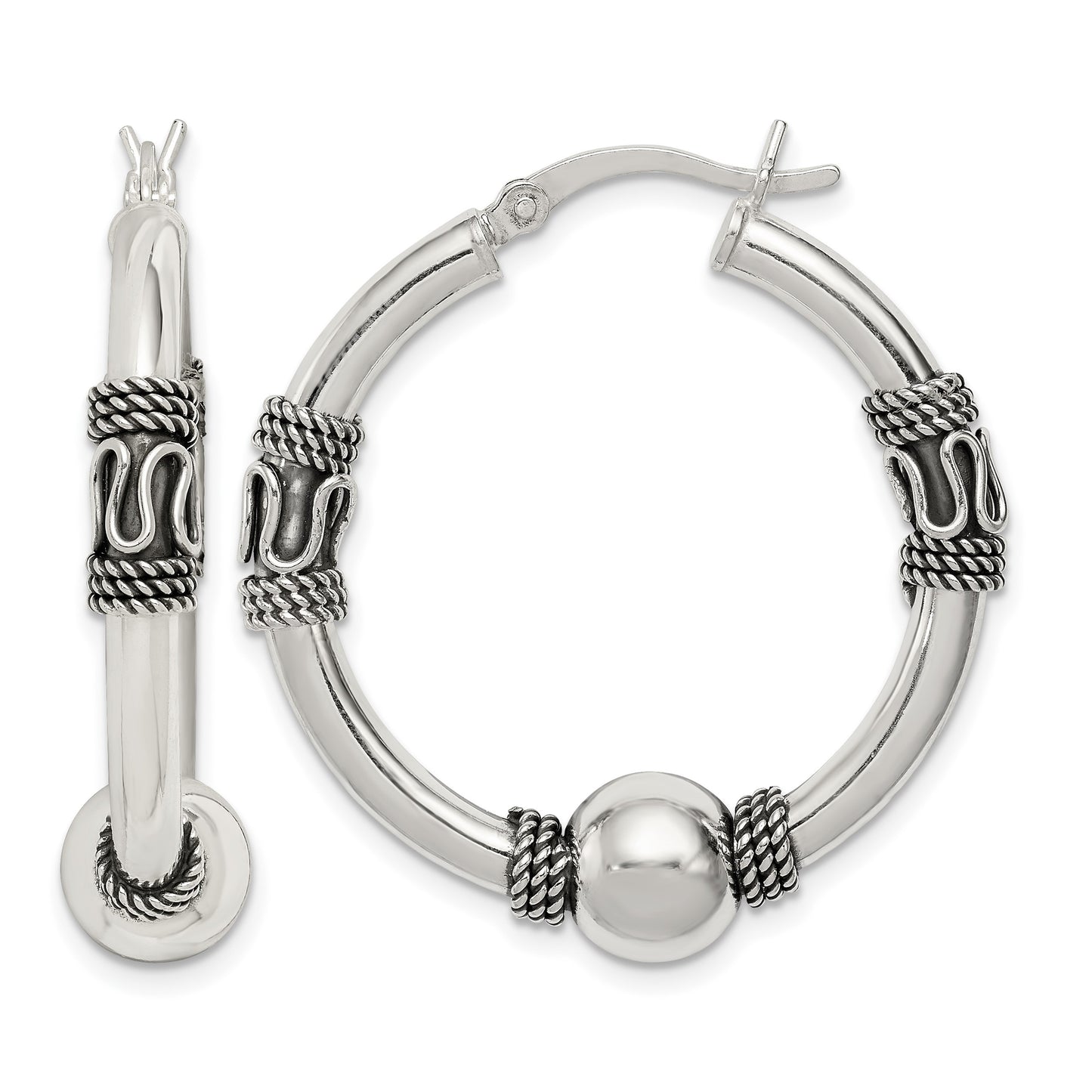 Sterling Silver Antiqued Hoop Earrings