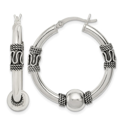 Sterling Silver Antiqued Hoop Earrings