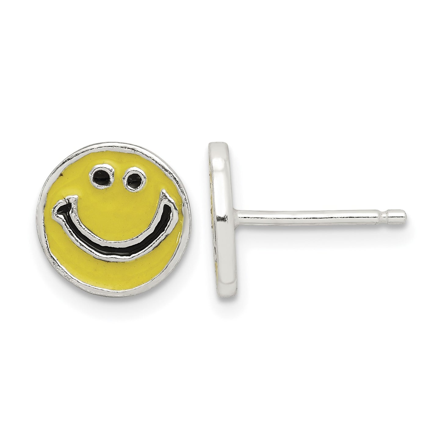 Sterling Silver Enameled Happy Face Post Earrings