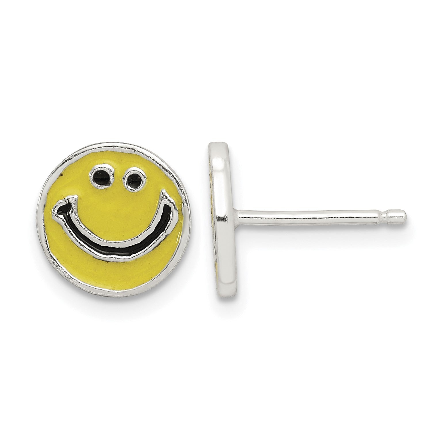 Sterling Silver Enameled Happy Face Post Earrings