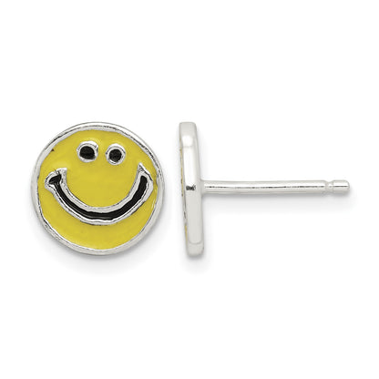 Sterling Silver Enameled Happy Face Post Earrings