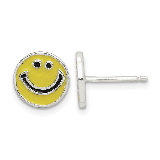 Sterling Silver Enameled Happy Face Post Earrings