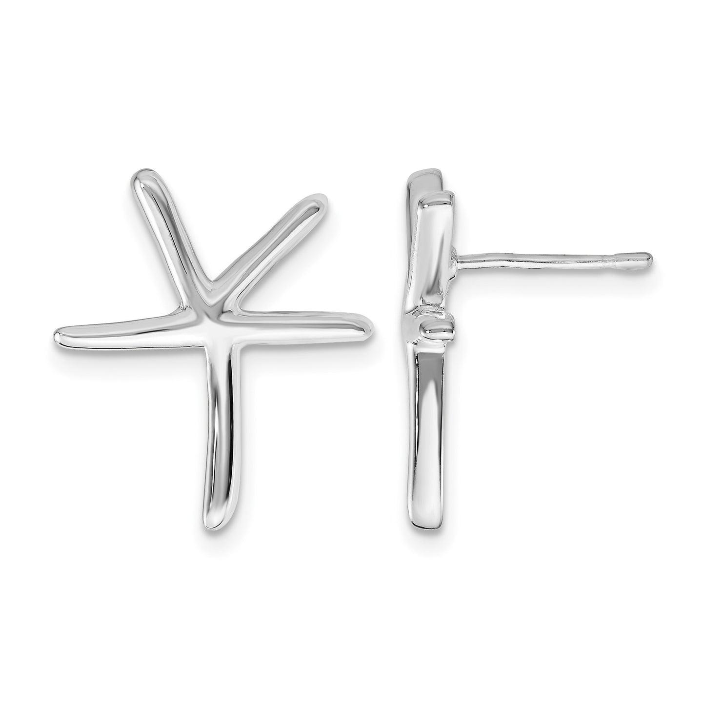 Sterling Silver Rhodium-plated Starfish Post Earrings