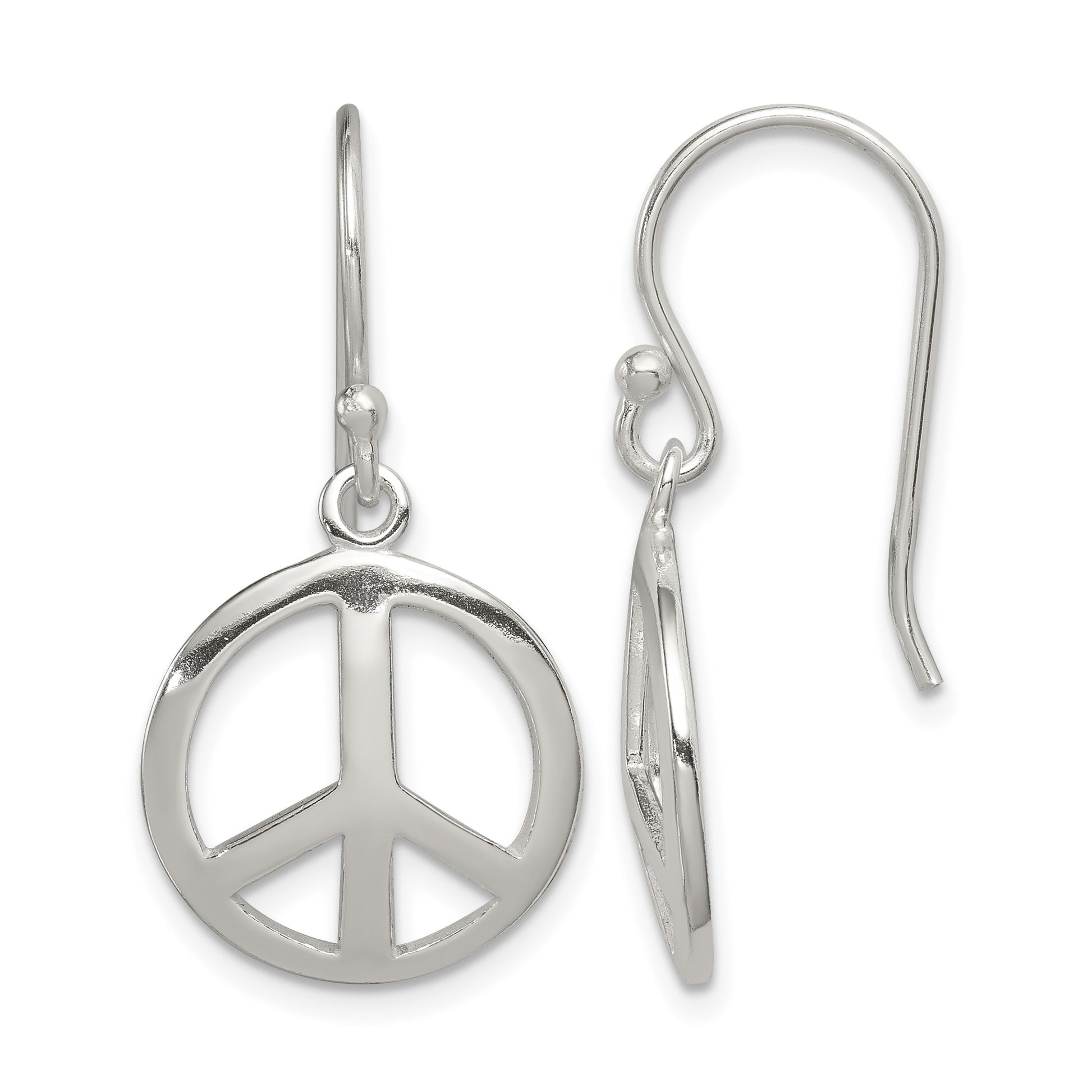 Sterling Silver Polished Peace Dangle Earrings