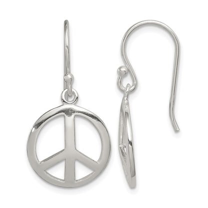 Sterling Silver Polished Peace Dangle Earrings