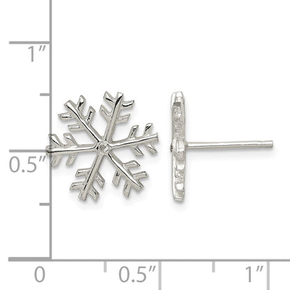 Sterling Silver CZ Polished Snowflake Post Earrings