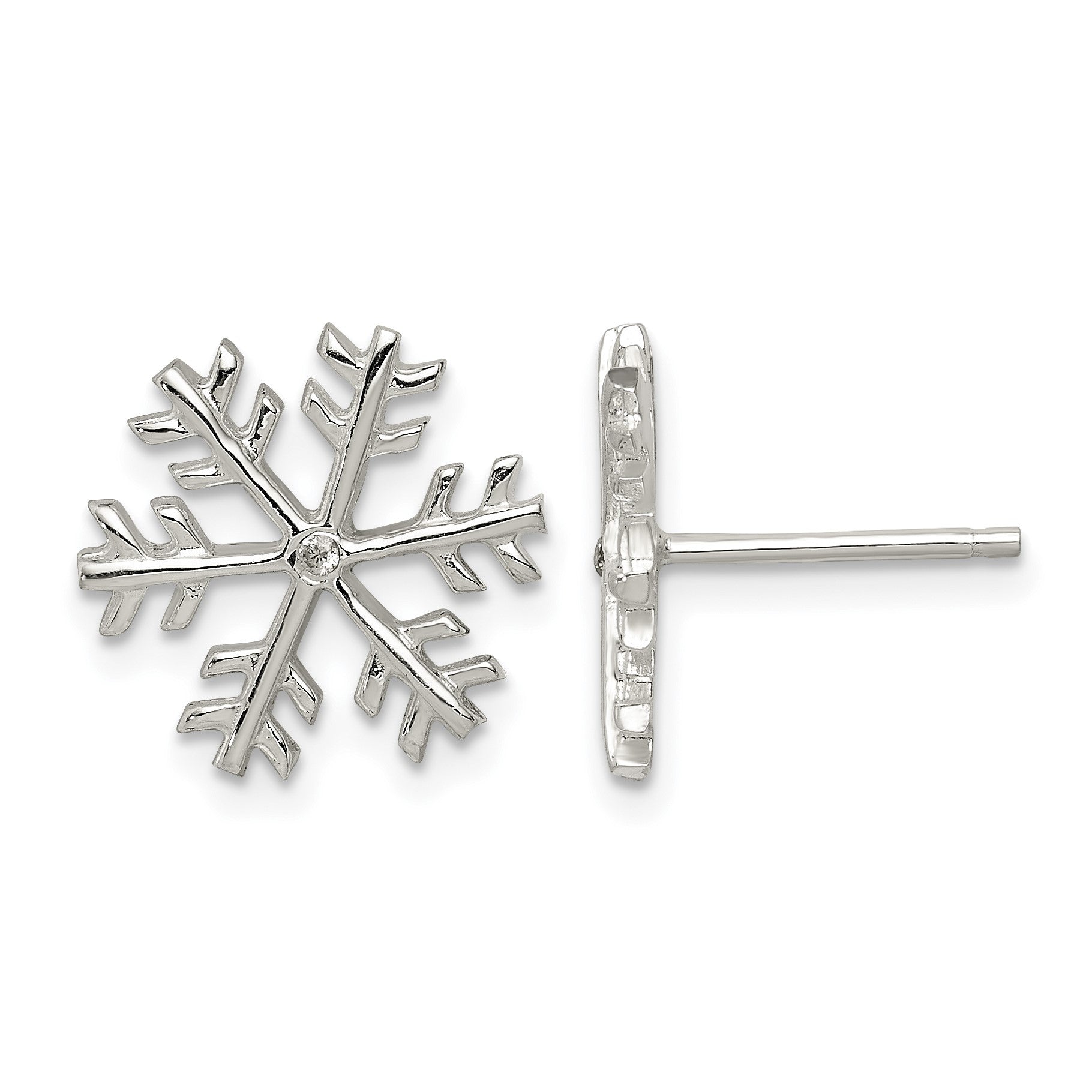 Sterling Silver CZ Polished Snowflake Post Earrings