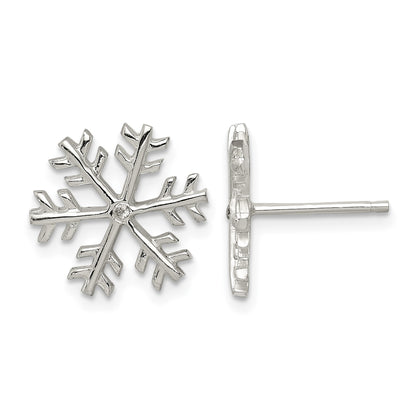 Sterling Silver CZ Polished Snowflake Post Earrings