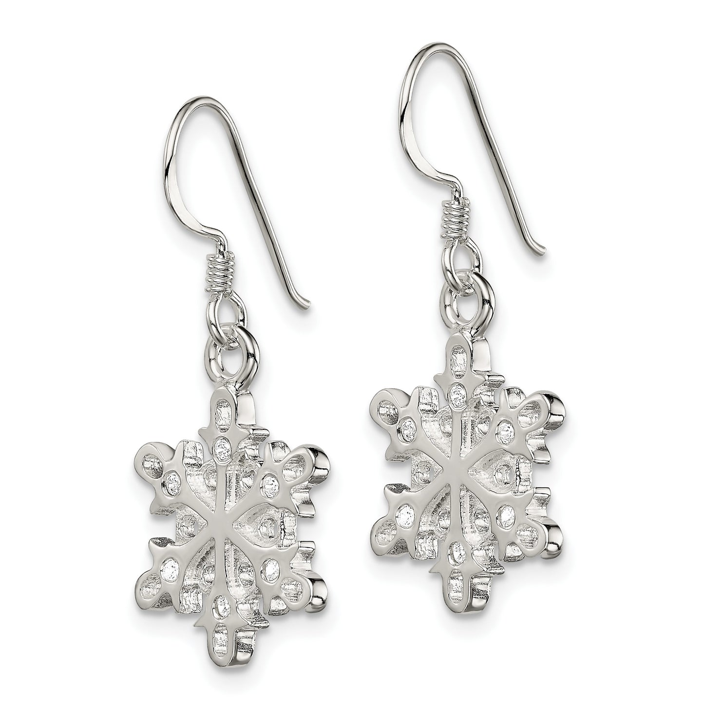 Sterling Silver Polished / Satin CZ Snowflake Dangle Earrings
