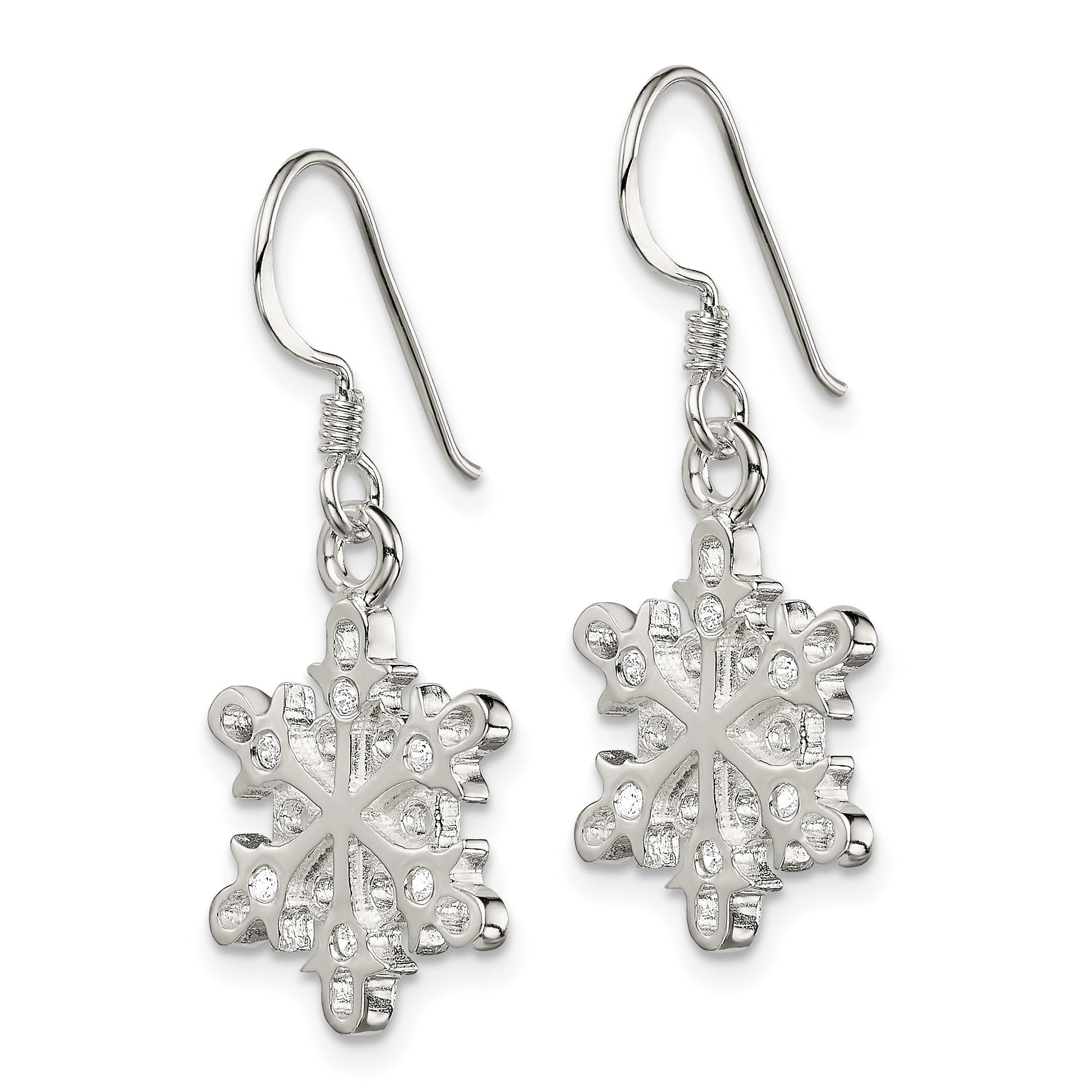 Sterling Silver Polished / Satin CZ Snowflake Dangle Earrings