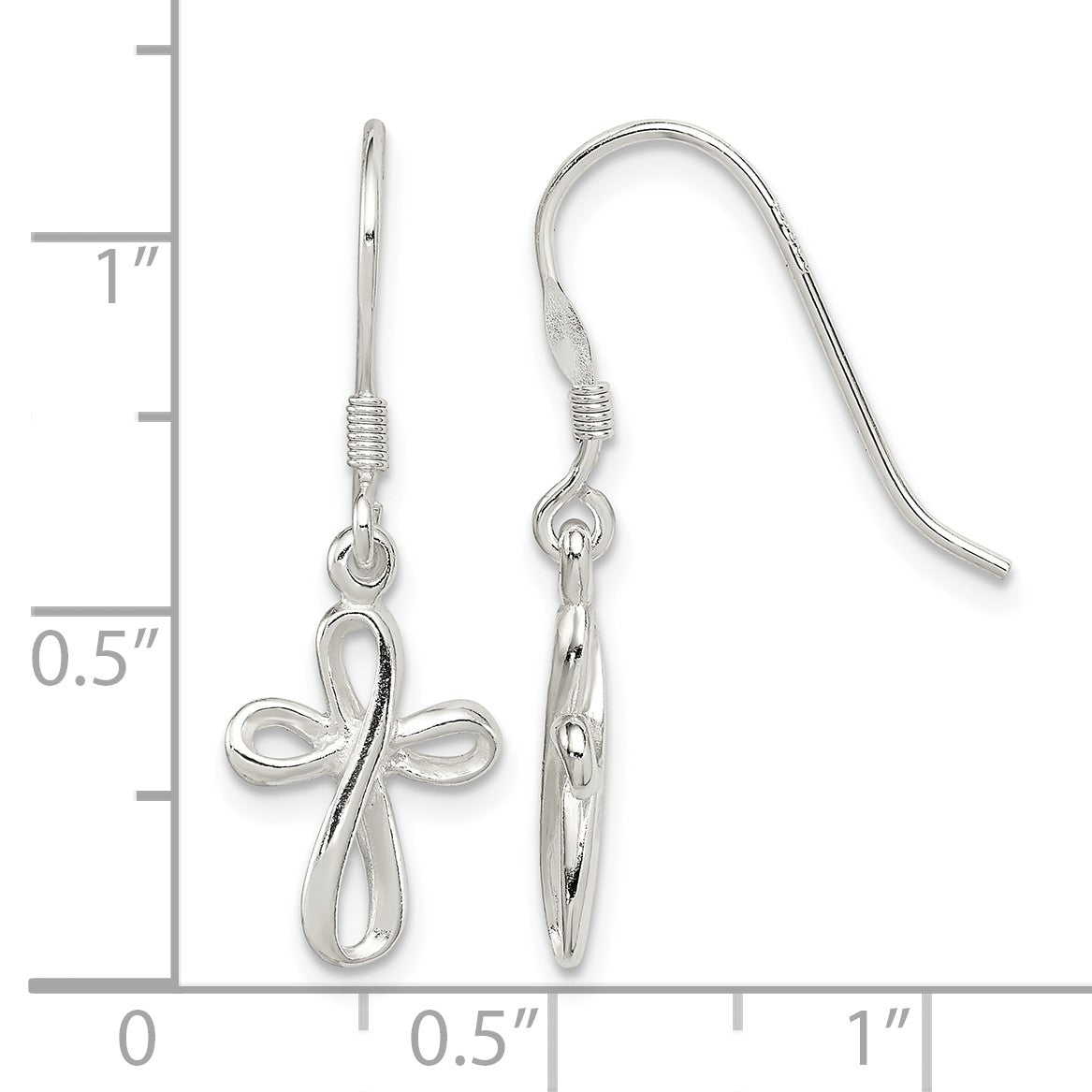Sterling Silver Rhodium-plated Polished Cross Dangle Earrings