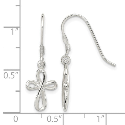 Sterling Silver Rhodium-plated Polished Cross Dangle Earrings