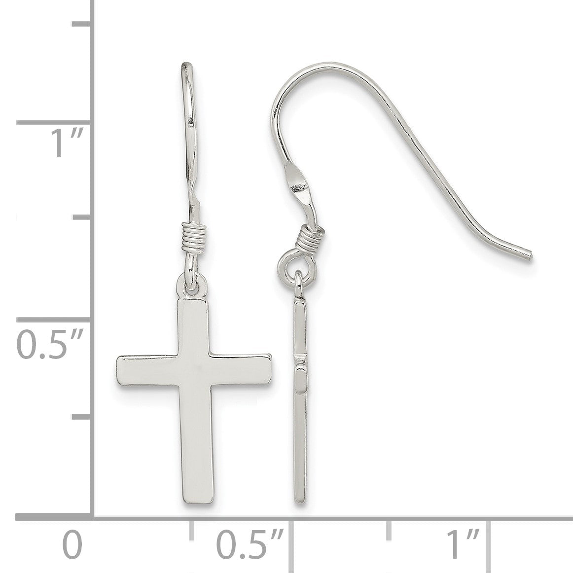 Sterling Silver Rhodium-plated Polished Cross Dangle Earrings