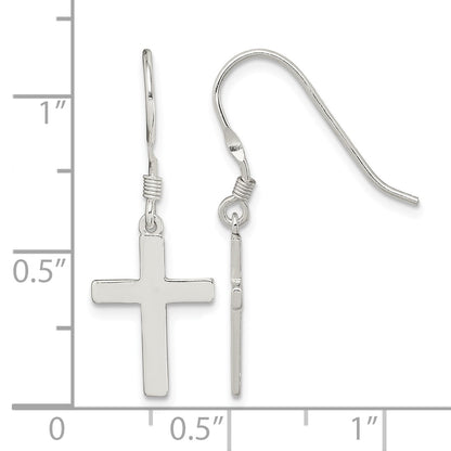 Sterling Silver Rhodium-plated Polished Cross Dangle Earrings