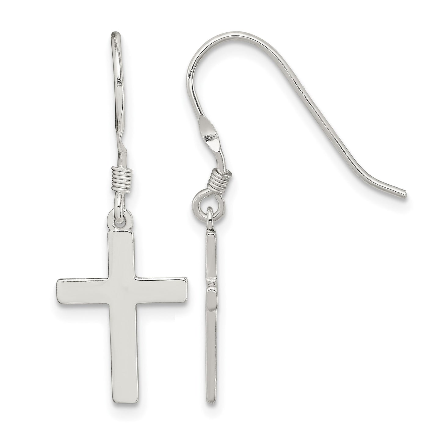 Sterling Silver Rhodium-plated Polished Cross Dangle Earrings