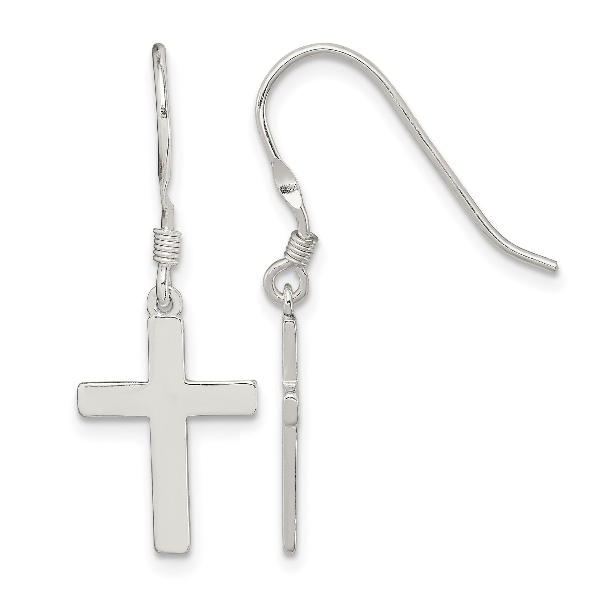 Sterling Silver Rhodium-plated Polished Cross Dangle Earrings