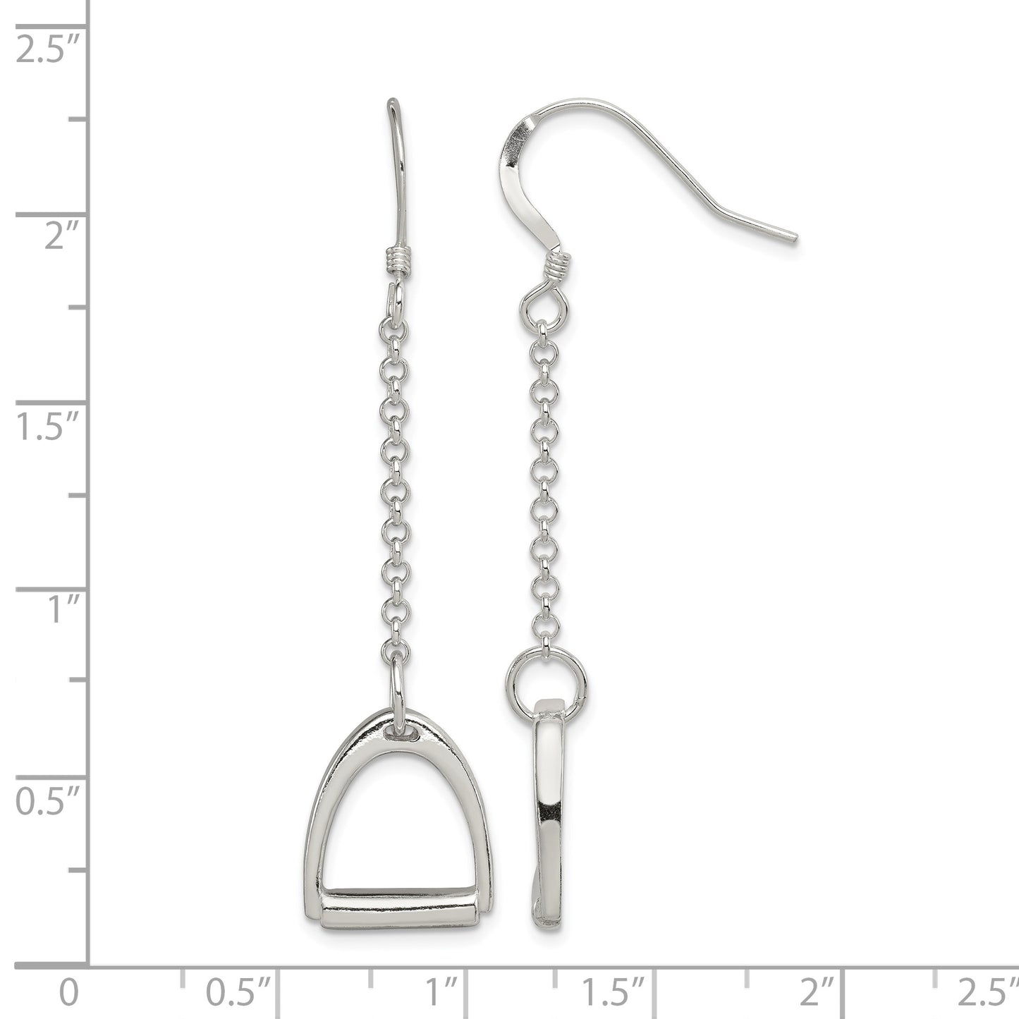 Sterling Silver Polished Horse Stirrup Dangle Earrings