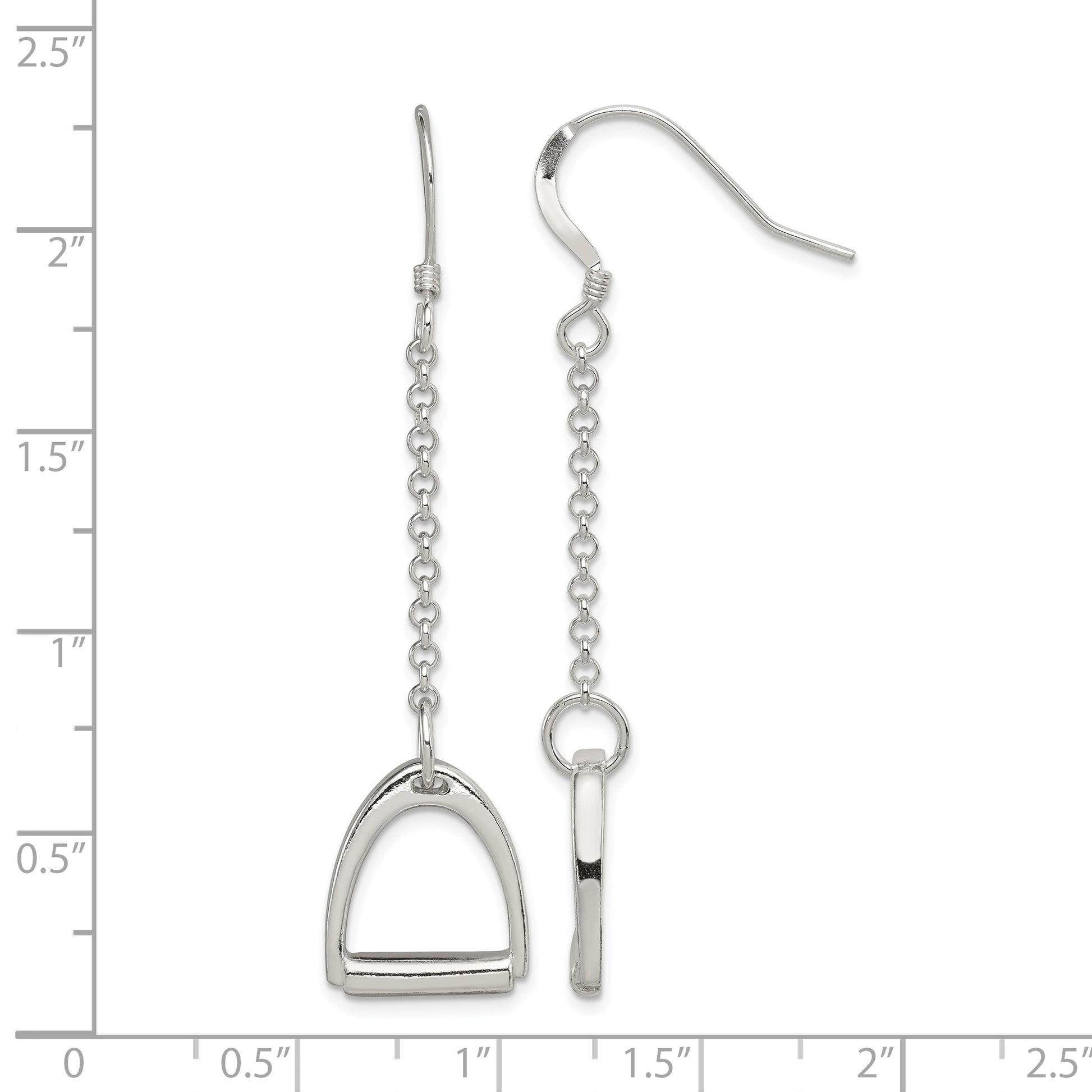 Sterling Silver Polished Horse Stirrup Dangle Earrings