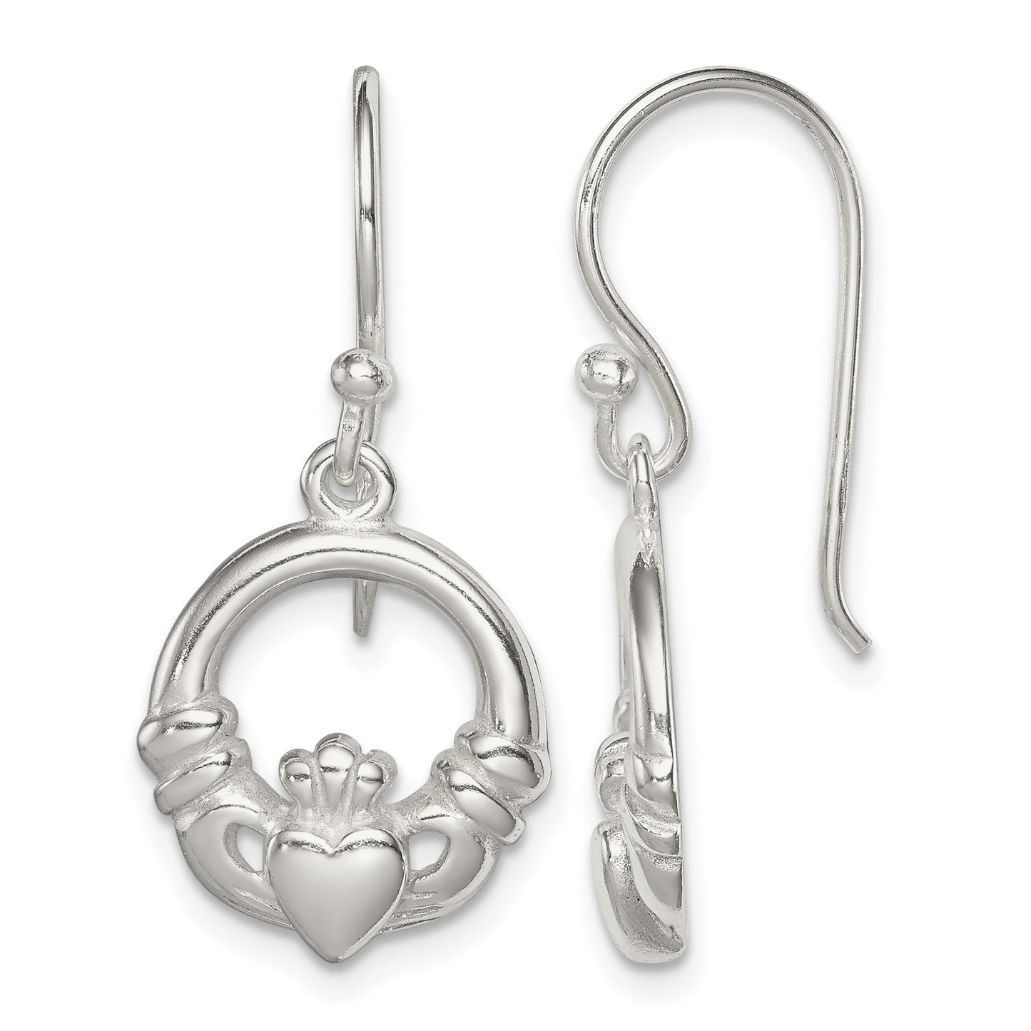 Sterling Silver Polished Claddagh Dangle Earrings
