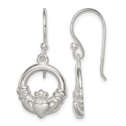 Sterling Silver Polished Claddagh Dangle Earrings