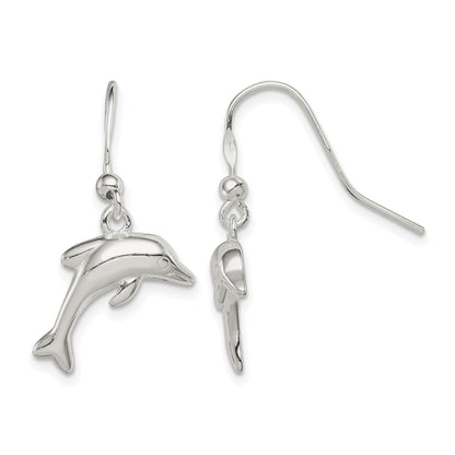 Sterling Silver Polished Dolphin Dangle Earrings