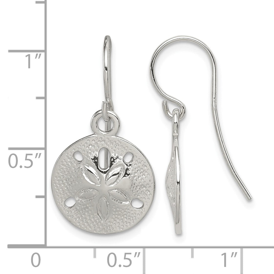 Sterling Silver Polished and Textured Sand Dollar Dangle Earrings