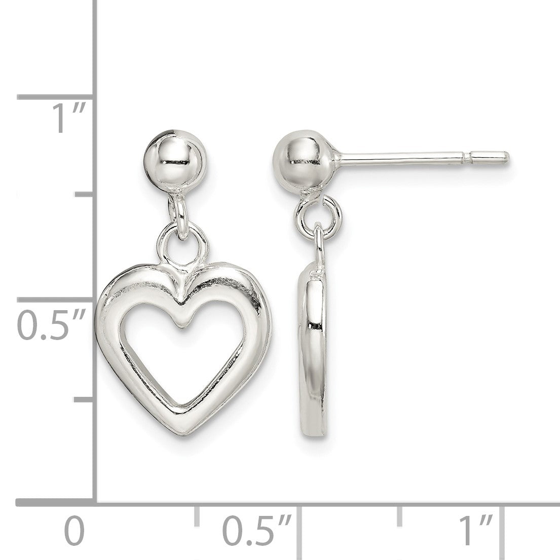 Sterling Silver Polished Dangle Heart Post Earrings