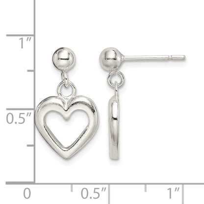 Sterling Silver Polished Dangle Heart Post Earrings